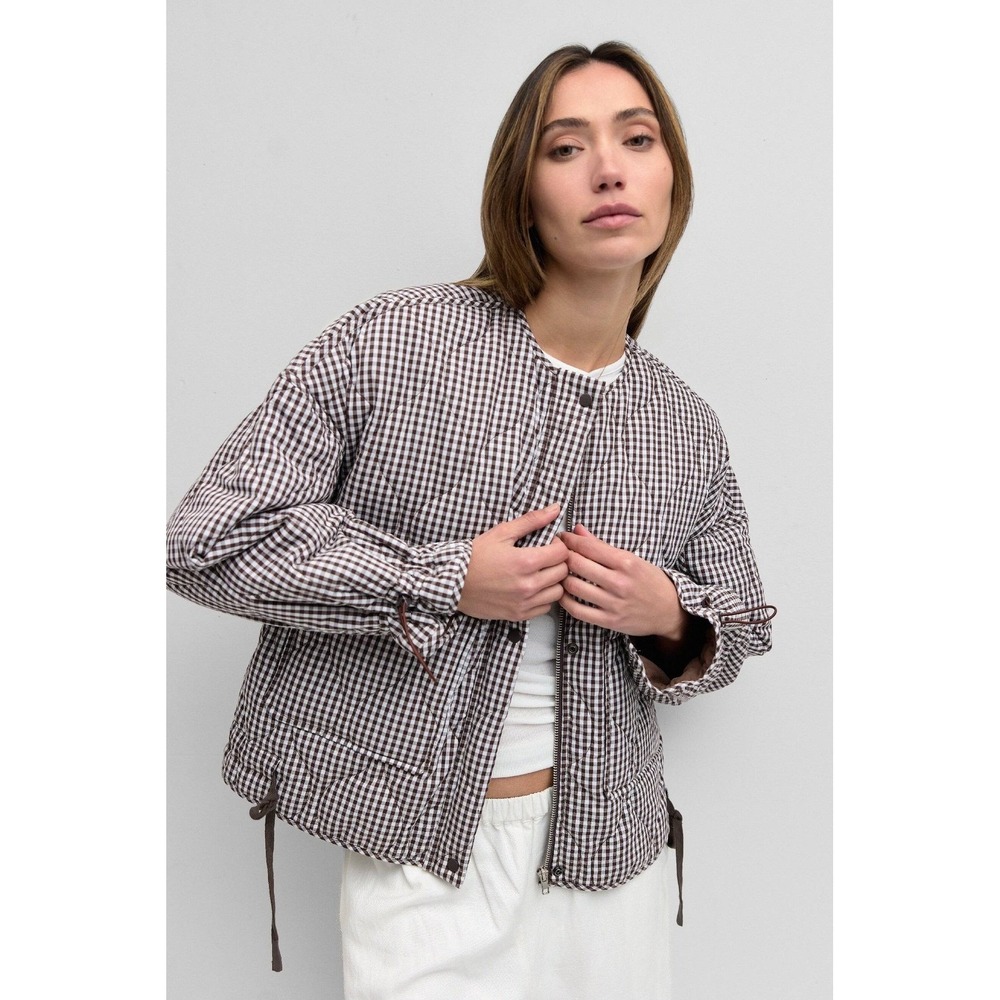 NWT!! MOD REF The Rochelle Jacket Brown White Gingham Check Quilted X-Small